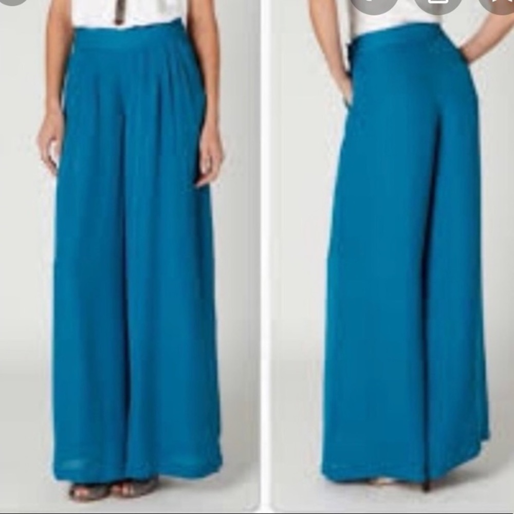 Anthropologie Elevenses Wide Leg Palazzo Silk Pant
